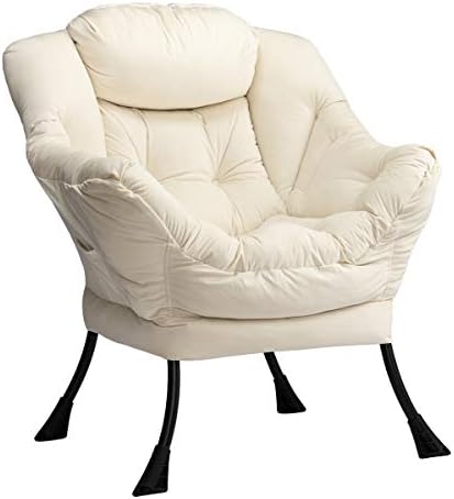 AbocoFur Grande chaise paresseuse moderne en tissu de coton, chaise longue contemporaine avec cadre en acier unique, canapé de loisirs avec accoudoirs et poche latérale, beige
 Fiche Technique et Prix au Maroc