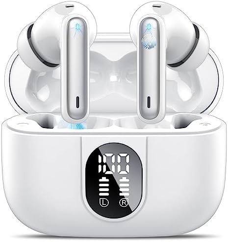 Csasan Ecouteurs Bluetooth sans Fil, 2023 Écouteurs Bluetooth 5.3 HiFi Stéréo avec 4 ENC Réduction de Bruit Mic, 40Heure Contrôle Tactile Oreillette Bluetooth avec Écran LED, Casque Bluetooth Blanc
 Avis, Fiche Technique et Prix au Maroc