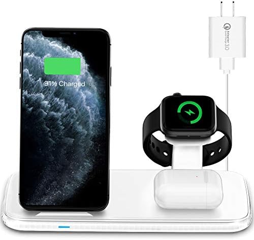 Station de recharge sans fil Intoval, pour Apple Watch/iPhone/Airpods, iPhone 14/13/12/11/XS/XR/XS/X/8, iWatch 8/Ultra/7/6/SE/5/4/3/2 , Airpods Pro2/Pro1/3/2.  (V5, Blanc)
 Fiche Technique et Prix au Maroc