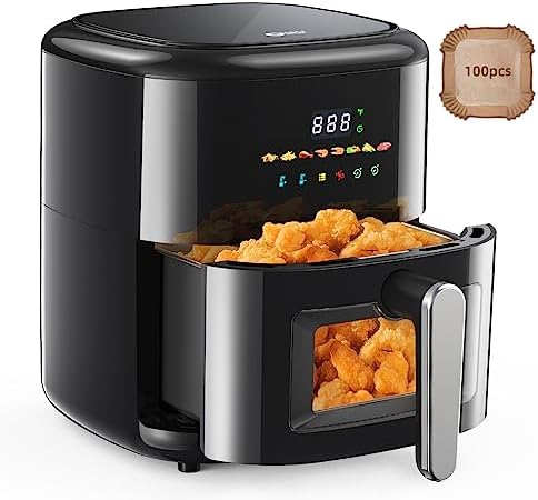 Four à friteuse à air numérique 6 en 1 à écran tactile, capacité de 1 600 W, 5,8 litres, peut frire, rôtir, réchauffer avec fenêtre visible, panier antiadhésif et plaque à légumes. Cuisinière électrique sans huile, parfaite pour les familles occupées
 Avis, Fiche Technique et Prix au Maroc