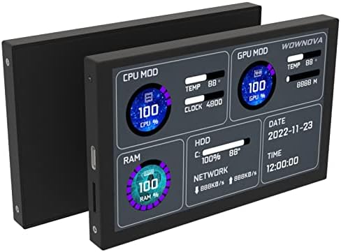 WOWNOVA Moniteur de température d'ordinateur 5" (thème dynamique pris en charge), affichage de la température du PC, panneau de capteur PC pour boîtier d'ordinateur PC ARGB, IPS Type-C USB Mini écran secondaire PC CPU RAM HDD Moniteur de données (Noir)
 Fiche Technique et Prix au Maroc