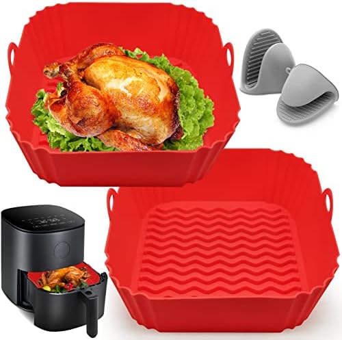 Doublures en silicone pour friteuse à air, 8'' carrées 4 à 8 QT de qualité alimentaire, résistantes à la chaleur, réutilisables, inserts de paniers, accessoires avec mitaines pour vortex instantané COSORI Friteuse à air Four micro-ondes
 Avis, Fiche Technique et Prix au Maroc