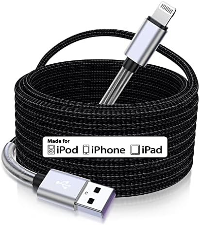 15 Ft Extra Long iPhone Charger Cord, [Apple MFi Certified] iPhone Charging Cable, 2.4A Nylon Braided Lightning Cable for iPhone 13 12/11 Pro Max/ 11 Pro/XS Max/XS/XR/X/ 8 Plus/ 8/7 - Silver Fiche Technique et Prix au Maroc