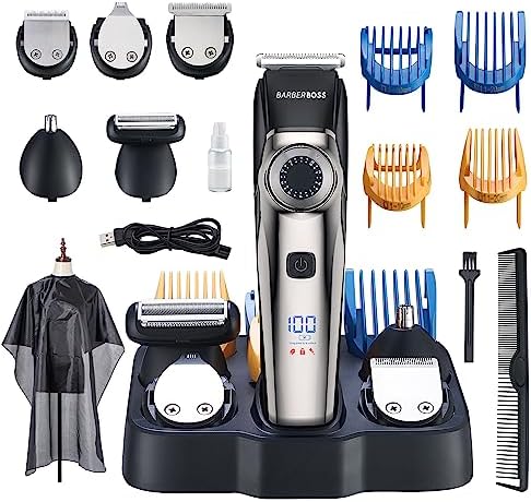 BarberBoss Tondeuse à barbe professionnelle, tondeuse à cheveux pour hommes, tondeuse pour oreilles et nez, 39 longueurs de coupe, peignes, cadran de précision, design étanche, affichage LED, QR-6083
 Avis, Fiche Technique et Prix au Maroc