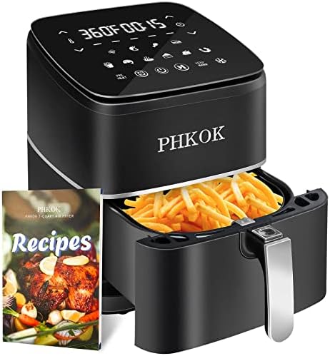 PHKOK Friteuse à air de 7 litres, 1700 W, grande cuisinière électrique sans huile à 360 ° avec fonction de rendez-vous de 2 à 24 heures, friteuse à air 14 en 1 avec écran tactile numérique LED, cuisinières à air antiadhésives, recettes incluses
 Avis, Fiche Technique et Prix au Maroc