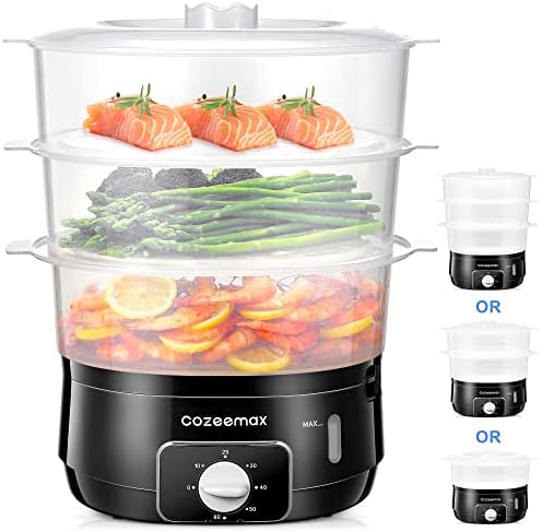 Cozeemax Cuiseur vapeur électrique 13,7 QT pour la cuisson, cuiseur vapeur à légumes à 3 niveaux pour une cuisson simultanée rapide, minuterie de 60 minutes, paniers sans BPA, 800 W (noir)
 Avis, Fiche Technique et Prix au Maroc