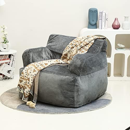 WELL-STRONG Fauteuil poire confortable avec accoudoirs et support dorsal, fauteuil rembourré en mousse à mémoire de forme avec housse lavable pour chambre à coucher, salon, canapé doux pour homme, femme, gris foncé
 Fiche Technique et Prix au Maroc