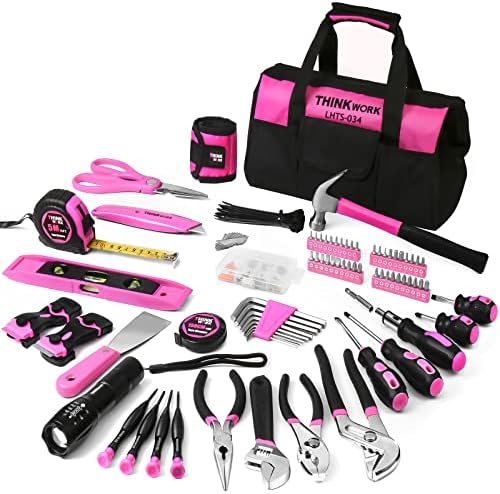 THINKWORK Ensemble d'outils rose – Kit d'outils de réparation portable pour femme de 207 pièces avec sac à outils de rangement ouvert de 33 cm de large, parfait pour le bricolage, l'entretien de la maison – Cadeau de Noël pour femme, LHTS-034
 Avis, Fiche Technique et Prix au Maroc
