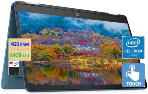 HP 2022 Dernier ordinateur portable X360 Chromebook Spin 2-en-1 pour étudiant, écran tactile HD 14", processeur Intel Celeron N4120 double cœur, 4 Go de RAM, 64 Go eMMC, appareil photo, Wi-Fi, Chrome OS + MarxsolCables Bleu sarcelle
 Fiche Technique et Prix au Maroc