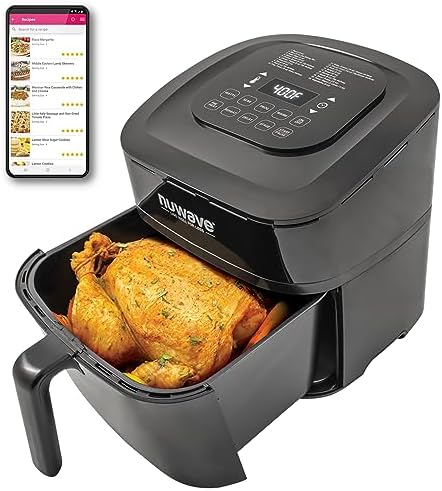 Nuwave Brio 7-in-1 Air Fryer, 7.25-Qt with One-Touch Digital Controls, 50°- 400°F Temperature Controls in 5° Increments, Linear Thermal (Linear T) for Perfect Results, Black Avis, Fiche Technique et Prix au Maroc