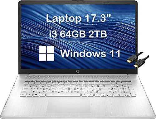 Ordinateur portable HP 17 17,3" HD+ (64 Go de RAM, SSD 2 To, Intel 4 cœurs i3-1125G4 (Beat i5-1035G4), carte graphique UHD), ordinateur portable domestique et professionnel, autonomie de 9,5 heures, webcam, type C, câble IST, Gagnez 11 Home en mode S -2023
 Fiche Technique et Prix au Maroc