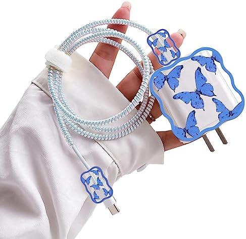 Protecteur de câble mignon pour chargeur d'iPhone, motif papillon bleu kawaii, bord ondulé, câble de données, chargeur USB, ligne de données, économiseur de fil, protecteur de chargeur de téléphone pour iPhone 11 12 13 14 Pro Max XS XR X 7 8 Plus
 Fiche Technique et Prix au Maroc
