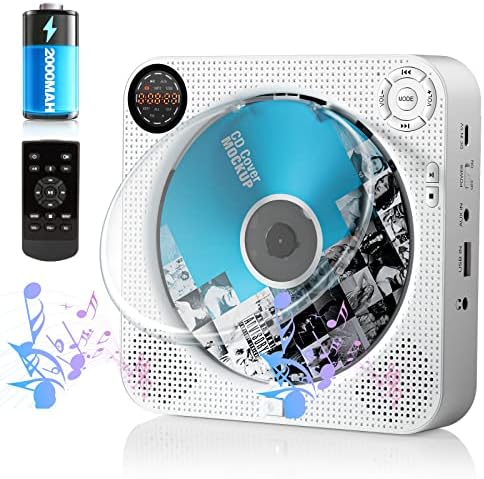 Lecteur CD portable, lecteur CD mural rechargeable avec Bluetooth et haut-parleur HiFi, Home boombox radio FM avec télécommande, baladeur cd portable, cache anti-poussière, écran LED, USB, AUX
 Avis, Fiche Technique et Prix au Maroc