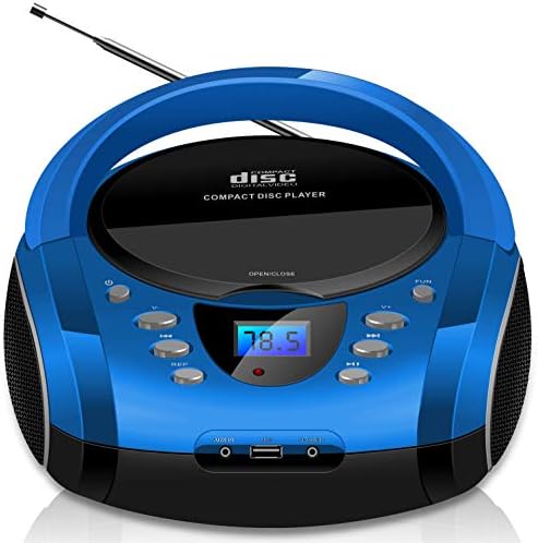 Boombox portable - CD/CD-R - USB - Radio FM - Entrée AUX-IN - Prise casque - Radio enfants - Radio CD - Chaîne stéréo - Système compact (bleu cobalt) Avis, Fiche Technique et Prix au Maroc