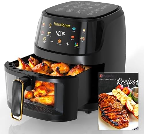 Handoner Air Fryer Max XL Four à friteuse à air 6,5 Qt, recettes exclusives, repas rapides et faciles, cuisine saine, préréglages 8 en 1, fenêtre de cuisson visible, friteuse à air sans huile, température/heure personnalisée
 Avis, Fiche Technique et Prix au Maroc