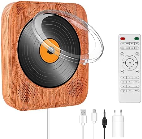Lecteur CD Portable, Lecteur CD Mural Bluetooth avec deux enceintes HiFi, Lecteur CD Radio Home avec support vertical, câble audio pour port AUX 3,55 mm, télécommande (grain de bois)
 Avis, Fiche Technique et Prix au Maroc