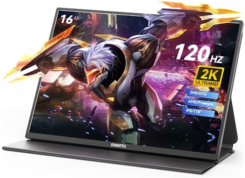 SVANTTO Moniteur de jeu portable 2K 16" 120 Hz 2 ms, moniteur portable professionnel pour ordinateur portable avec FreeSync, Plug and Play, avec coque intelligente et haut-parleurs, moniteur de voyage léger
 Fiche Technique et Prix au Maroc