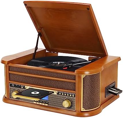 Musitrend Platine Vinyle 3 Vitesses avec Fonction Bluetooth, Lecture USB, Radio Dab/FM, Lecteur CD/Cassette, Haut-parleurs stéréo intégrés, entrée auxiliaire/RCA, Prise Casque 3,5 mm
 Avis, Fiche Technique et Prix au Maroc