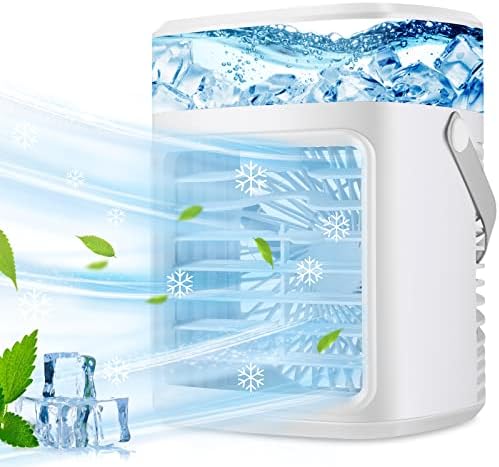 Portable Air Conditioner Jibeufi 4-In-1 Evaporative Air Cooler 3 Speeds 7 Colorful Light Timing Function Cool Mist Personal Small Mini Desktop Air Cooling Fan for Bedroom Office Home Camping Avis, Fiche Technique et Prix au Maroc