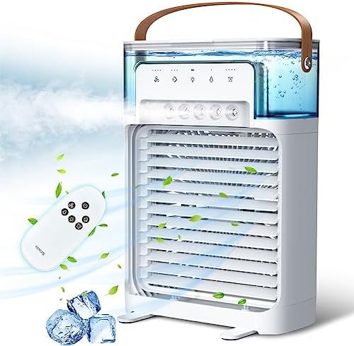 Portable Desktop Air Conditioners, NTMY Personal Evaporative Air Cooler, Ultra-Quiet Mini Air Cooling Fan with Natural Wind Function, 5 Cool Mist & 4 Speeds & Timer, Remote Control Avis, Fiche Technique et Prix au Maroc