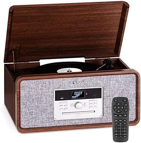 Auna Platine Vinyle Bluetooth, Tourne Disque Vinyle CD & USB avec Haut Parleur, Tourne-disques Audio Vinyle 33 Tours, Chaine HiFi avec Platine Vinyle, Lecteur Vinyles Vintage, Meuble Platine Vinyle
 Avis, Fiche Technique et Prix au Maroc