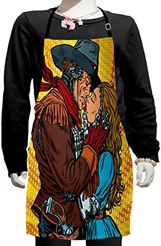 Ambesonne Tablier occidental, robots Steampunk style occidental Cowboy Kisses The Girl Illustration imprimée, petit tablier avec attaches réglables pour la peinture de pâtisserie, petite taille, jaune et marron
 Avis, Fiche Technique et Prix au Maroc
