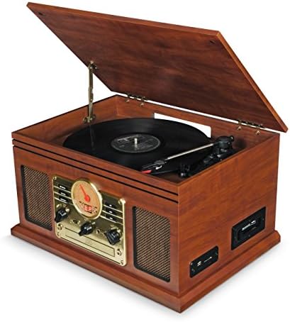 Platine Vinyle, Tourne Disque Vintage Bluetooth avec Enceintes - Radio FM/Lecteur de CD/Cassette/Carte SD/USB MP3 (Marron)
 Avis, Fiche Technique et Prix au Maroc