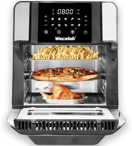 Weceleh Friteuse à air 10 en 1, grande friteuse à air 15,8 QT avec fenêtre visible, grande taille familiale de 15 L, minuterie de 60 minutes, accessoires inclus, écran tactile, friture sans huile, antiadhésif, noir, 1700 W
 Avis, Fiche Technique et Prix au Maroc