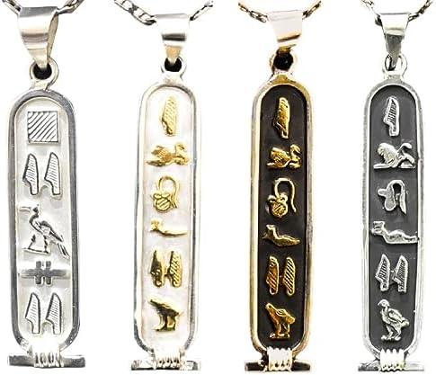 FAMA.store Personnalisez le collier cartouche personnalisé en argent sterling, argent oxydé et symboles 18 carats, pendentif solide sur un côté, traduit en hiéroglyphes égyptiens anciens, fait à la main en Égypte
Avis,  Fiche Technique et Prix au Maroc