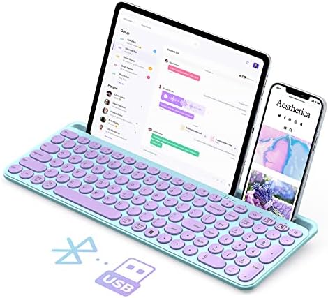 Mignon clavier Bluetooth sans fil, seenda Bluetooth + clavier de machine à écrire à touches rondes 2,4 G avec pavé numérique, support de tablette pour iPad, téléphone Android, MacBook/ordinateur de bureau Windows, Barbie violet
 Fiche Technique et Prix au Maroc