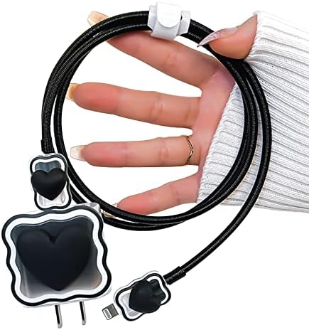 Cute DIY Cable Protector Compatible with iPhone Charger,Love Heart Waves Design,Data Cable USB Charger Data Line Phone Wire Saver Protector Fit for iPhone 11 12 13 14 Pro Max XS XR X 7 8 Plus-Black Fiche Technique et Prix au Maroc