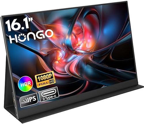 HONGO Moniteur portable 16,1" FHD 1080p IPS pour ordinateur portable, double USB C, HDMI, moniteur de voyage, moniteur de jeu portable avec deux haut-parleurs, deuxième moniteur externe pour PC, téléphone, PS5/4, Xbox Switch
 Fiche Technique et Prix au Maroc