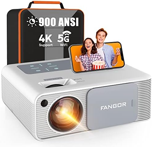 FANGOR 4K Supported Projector with 5G WiFi and Bluetooth - HD 900 ANSI 1080P Native Projector for Outdoor Movies, Home Video Projector with 4P Keystone 50% Zoom Supports TV Stick/Roku/Laptop/Phone Fiche Technique et Prix au Maroc