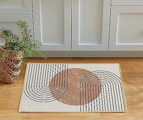 Tapis moderne du milieu du siècle, abstrait et minimaliste, en lin, blanc, européen, ne perd pas ses poils, lavable, à poils ras, pour salon, chambre à coucher, 2 x 3 pieds
 Fiche Technique et Prix au Maroc