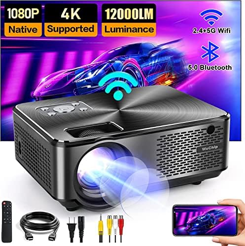 Projector with 5G WiFi and Bluetooth HD 1080P 12000L Home Outdoor Support 4K Movie Video Projector Max 300" Display , WeChip Portable Projector Compatible with HDMI,VGA,Laptop,iOS & Android Smartphone Fiche Technique et Prix au Maroc