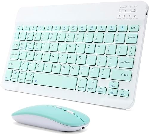 Ensemble clavier et souris Bluetooth rechargeables, ultra fin, portable, compact, sans fil, pour tablette Android Windows, téléphone portable, iPhone, iPad Pro Air, Mini iPad OS/iOS 13 ci-dessus (blanc/vert)
 Fiche Technique et Prix au Maroc