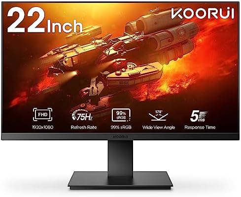 KOORUI Moniteur d'ordinateur 22 pouces, écran de bureau FHD 1080P, lunette ultra fine 75 Hz/soin des yeux/inclinaison ergonomique, ports HDMI VGA, moniteur LED pour PC
 Fiche Technique et Prix au Maroc