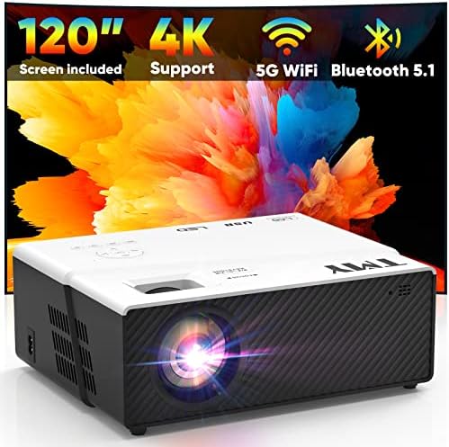 TMY 1080P Projector with 120” Screen, with 5G WiFi and Bluetooth 5.1, 450ANSI 4K Supported Portable Projector, for iOS/Android/PC/TV Stick/HDMI/AV/USB, Indoor & Outdoor Use Movie Projector Fiche Technique et Prix au Maroc