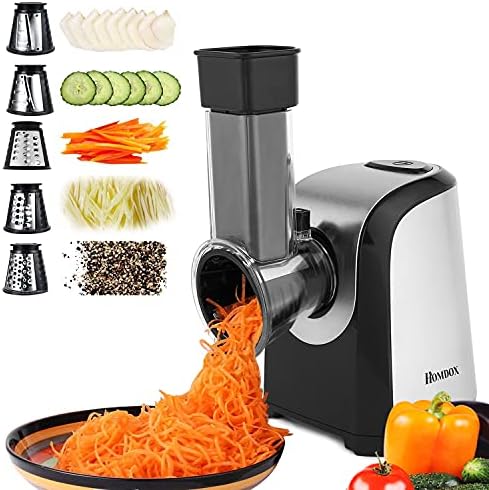 Homdox Râpe à fromage électrique 5 en 1 Broyeur électrique professionnel Râpe à légumes 150 W Machine à salade à commande unique pour fromage, chocolat, fruits, légumes
 Avis, Fiche Technique et Prix au Maroc