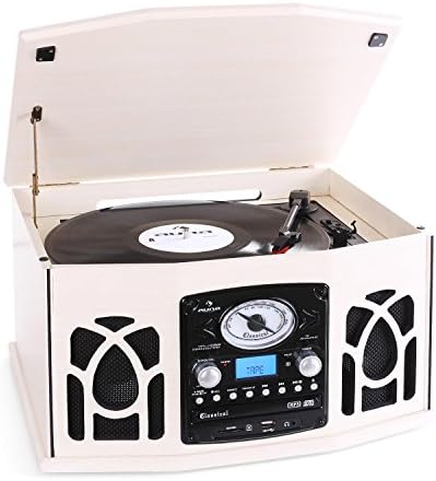 AUNA NR-620 - Retro, Tourne-Disque, chaîne stéréo, Transmission par Courroie, Max. 45 Tours, Radio, FM/AM, Affichage de la Bande de fréquence, Haut-parleurs, Port USB/SD, Blanc crème
 Avis, Fiche Technique et Prix au Maroc