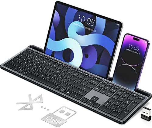 Clavier sans fil, clavier multi-appareils 2,4 G/Bluetooth, clavier d'ordinateur ultra fin avec pavé numérique, clavier iPad avec support de tablette, clavier USB silencieux pour iPad, iPhone, ordinateur portable, PC, Mac
Avis,  Fiche Technique et Prix au Maroc