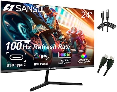 Moniteur SANSUI 24 pouces 100 Hz IPS USB Type-C FHD 1080P Écran d'ordinateur Haut-parleurs intégrés HDMI DP HDR10 Jeu RTS/FPS Inclinaison réglable pour le travail et les jeux (câble ES-24X3 Type-C et câble HDMI inclus)
 Fiche Technique et Prix au Maroc