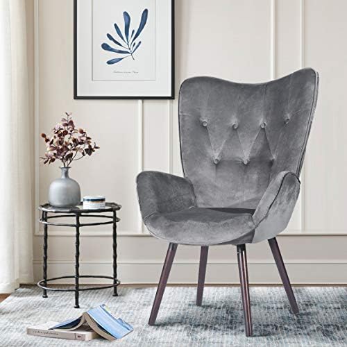 FurniutreR Fauteuil moderne capitonné en velours avec dossier haut, pieds en bois massif pour salon, chambre à coucher, salle d'attente, chaise d'appoint de loisirs, gris
Avis,  Fiche Technique et Prix au Maroc
