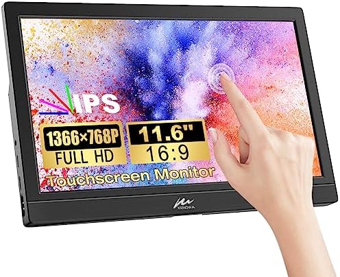 Moniteur portable à écran tactile, 11,6" USB C IPS pour ordinateur portable FHD 1366 x 768P, moniteur externe, port HDMI de type C, HDR Plug&Play, moniteur de voyage pour ordinateur portable, PC, téléphone, Mac, Xbox, PS5/PS4, haut-parleurs intégrés.
 Fiche Technique et Prix au Maroc