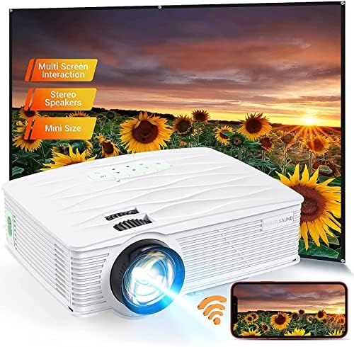Projector, PONER SAUND WiFi Mini Projector 1080P Supported Home Outdoor Video Projector, 5500 Lux 210" Display Movie Projector, Compatible with Phone, Computer, Laptop, USB, HDMI, VGA Fiche Technique et Prix au Maroc