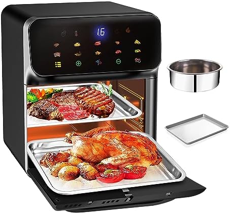 Friteuse à air TXQULA Four grille-pain 10 litres 7 en 1, four à convection, rôtisserie, rôtisserie, cuisson, déshydratation, 12 préréglages de cuisson, grande fenêtre facile à voir, avec accessoires et recettes, noir
 Avis, Fiche Technique et Prix au Maroc