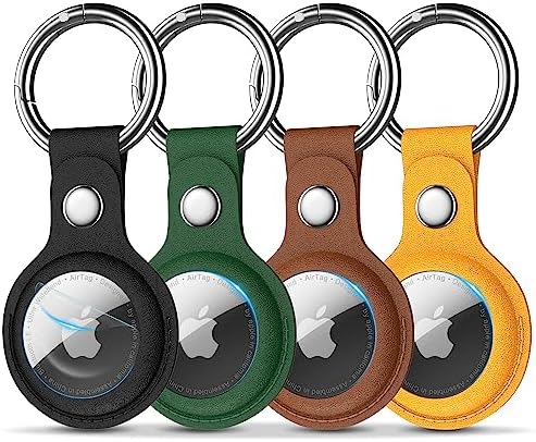 R-fun Airtag Holder avec Porte-clés et Cadenas, [Lot de 4] étui de Protection en Cuir PU AirTag avec Porte-clés pour Portefeuille, Collier de Chien, Bagages et clés -Noir/Vert/Marron/Jaune
 Avis, Fiche Technique et Prix au Maroc