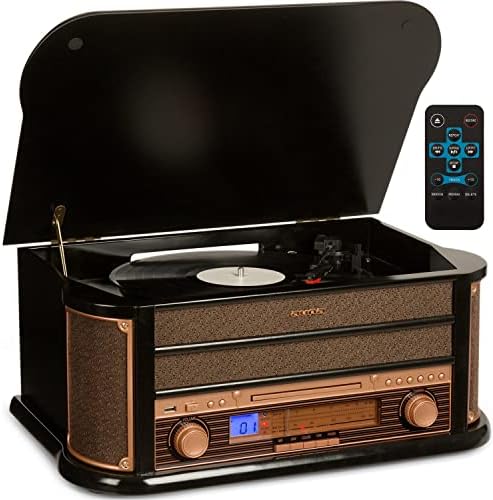Auna Platine Vinyle, Tourne Disque Vinyle, Lecteur CD et USB avec Haut Parleur, Tourne-disques Audio Vinyle 33 Tours, Chaine HiFi avec Platine Vinyle en Bois, Lecteur Vinyles Vintage avec 3 Vitesses
 Avis, Fiche Technique et Prix au Maroc