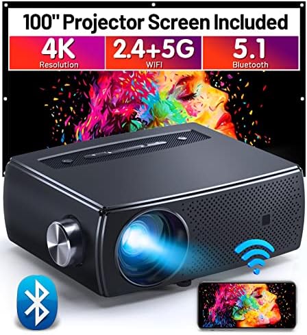 Projector, CLOKOWE 10000L 1080P HD 5G WiFi Bluetooth Projector, Portable Movie Projector with Screen, Home Theater Video Projector Compatible with Android/iOS/TV Stick/PS4, Support 4K&300” Fiche Technique et Prix au Maroc