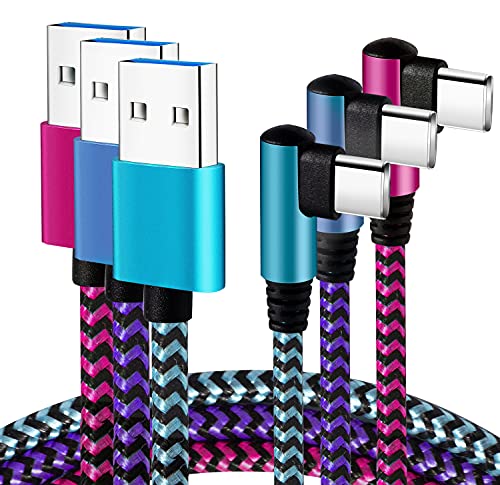 Câble USB Type C Teeind 2,1 A Charge rapide : [90 Degree/6ft/3Pack] Cordon USB C en nylon à angle droit compatible avec Samsung Galaxy S10/S10e/9/Note 10, chargeur USB C-bleu/magenta/violet
 Fiche Technique et Prix au Maroc
